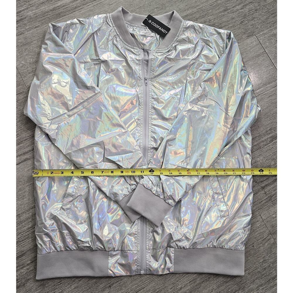 COOFANDY SILVR METALLIC Iridescent Bomber Jacket DISCO PARTY HALLOWEEN Size L